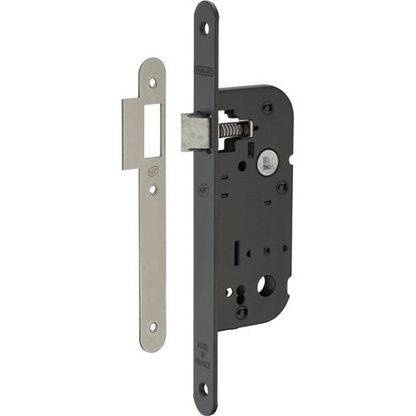 Serrure encastrable NF pour porte intérieure – Axe 40mm – Acier embouti – Demi-tour réversible – Finition époxy noir (1/5)