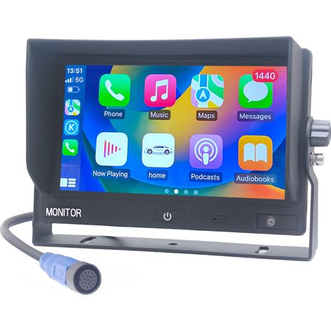 Moniteur AHD 7 pouces compatible CarPlay et Android Auto, résolution 720p, 960p et 1080p, pour 4 caméras avec enregistreur numérique (DVR). (1/5)