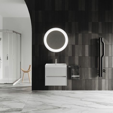 Badmöbel 60Cm Weiss Matte Front Holzgeflecht  Cortina