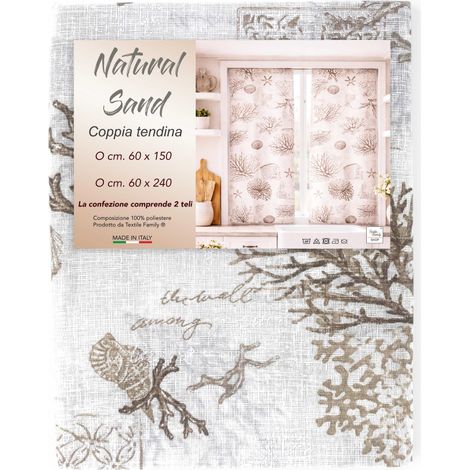 Coppia Tendine a Vetro Natural Sand Semitrasparenti in Bouclè con Tunnel per Astina – 2 Teli Made in Italy COPPIA (2 TELI) CM. 60X150