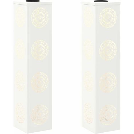 Lot de 2 lampes solaires modernes autoportantes extérieures 18 x 18 x 80 cm en acier blanc (1/5)