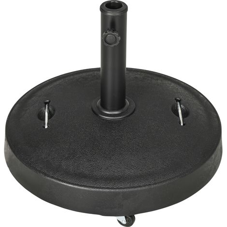 Base per Ombrellone da 23.5kg con 2 Manovelle e Rotelle, in Resina e Acciaio, Ø53x41 cm, Nera