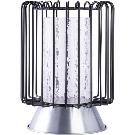 Lanterna decorativa Malibu in metallo nero e vetro martellato (1/3)