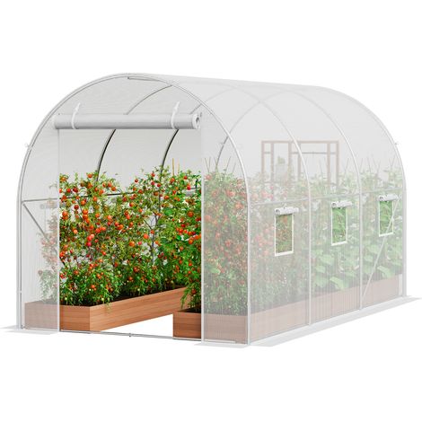 VEVOR Invernadero Túnel 292x196x190 cm Carpa Refugio para Plantas Estructura de Acero Galvanizado Cubierta de PE Puerta Enrollable con Cremallera 6 Ventanas para Cultivo de Verduras Flores, Blanco (1/5)