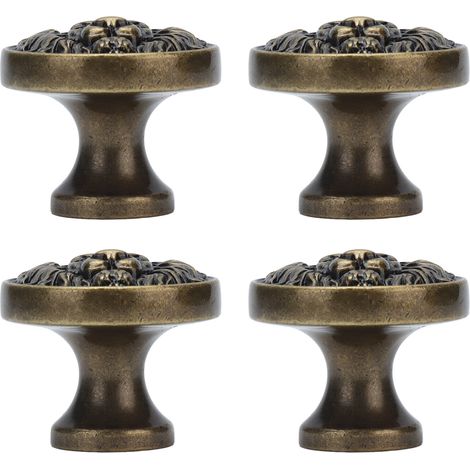 4er-Set Löwenkopf-Schranktürgriffe aus Zinklegierung, modern-antikes Cartoon-Design, massiver Schubladengriff, rund, Einzelloch-Schnalle, Handgriff, 399 Löwenkopf Bronze (1/5)