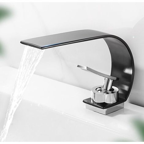 Grifo de agua fría y caliente de cascada negra, lavabo creativo, lavabo de baño debajo del lavabo, grifo de lavabo doméstico (1/3)