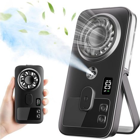Mini-Handventilator mit Luftbefeuchter, wiederaufladbar, für den persönlichen Gebrauch, mit 4 Geschwindigkeitsstufen und Sprühfunktion, leise und leicht, ideal für Reisen, Büro, Zuhause und draußen (1/5)