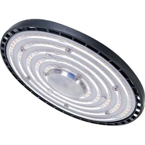 Projecteur LED industriel 100 W en forme d'OVNI, blanc froid 6500 K, idéal pour atelier, garage, grange ou entrepôt. (1/5)