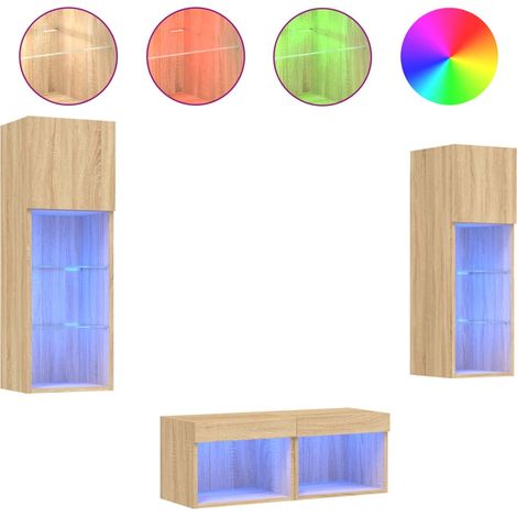 Maison Exclusive - 4-tlg. TV-Wohnwand mit LED-Leuchten Sonoma-Eic