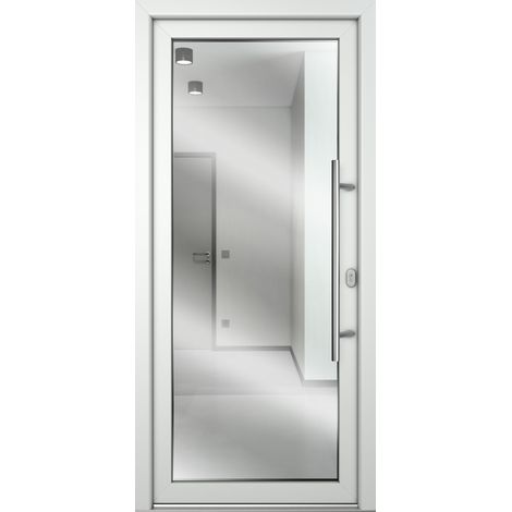 Meeth – Porte d'entrée en verre feuilleté blanc 108cm – Hauteur 208cm – Dormant PVC avec renfort acier – Double vitrage isolant (1/5)