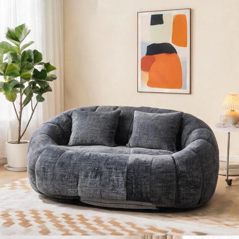 Pouf poire en maille chenille gris pour salon et chambre 145 x (1/5)