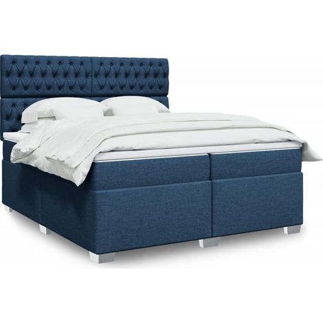 Boxspringbett mit Matratze Blau 200x200 cm Stoff (1/5)