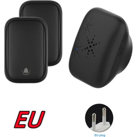 Sonnette sans fil auto-alimentée avec prise UE, sans pile, portée de 150 m, bouton de sonnette extérieur étanche pour la maison, l'école et le bureau (2V1)-AquaForge