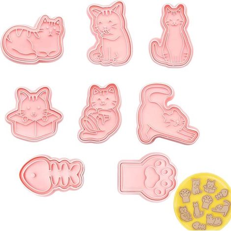 Stampi per biscotti per bambini - Stampi per biscotti 3D a forma di gatto - Set da 8 pezzi (1/5)