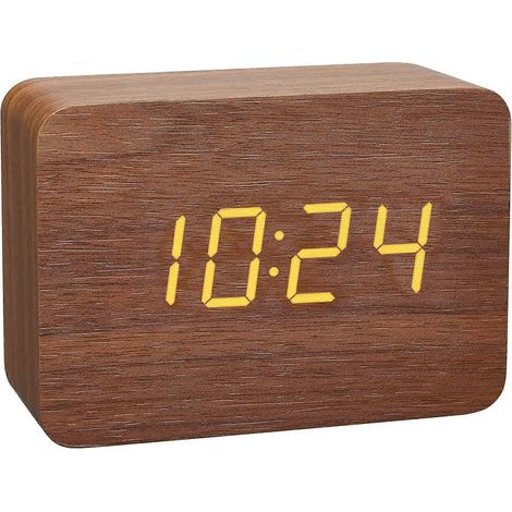 Kleine Digitaluhr, Wecker aus Holz für den Nachttisch im Schlafzimmer, moderner Wecker mit Holzmaserung, dimmbarer Reisewecker (FMY)