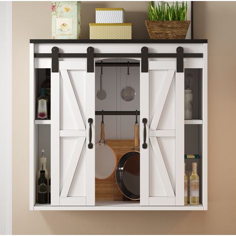 Meuble mural de cuisine à 2 portes coulissantes avec étagères réglables, 80 x 31 x 76 cm, MDF blanc (1/5)