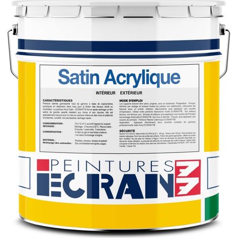 Peinture satinée acrylique ECRAN 77 – Grande opacité – Résistante aux chocs et rayures – Pour murs et plafonds intérieurs – 4 litres