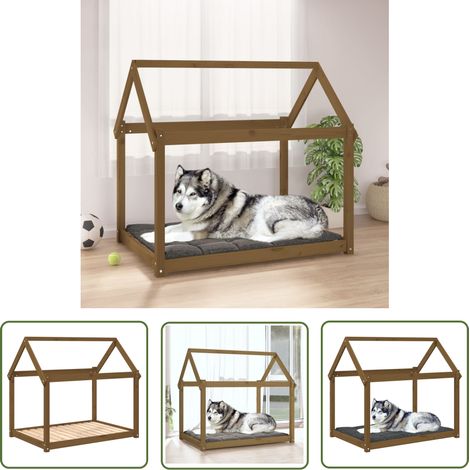 The Living Store Lit pour chien Marron miel 111x80x100 cm Bois de pin solide - Panier Pour Chien - Lit Pour Chien - Couchage Chien - Maison Pour Chien - Accessoires Chien (1/5)