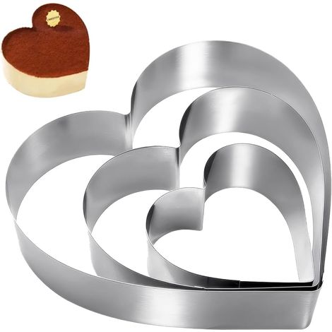 Set of 3 Stainless Steel Heart Cake Moulds Circle Patisserie Heart Height 4.5 cm Cake Ring for Cakes, Pastries and Baking Accessories, Diameter 10/15/20 cm (1/5)