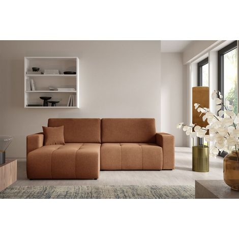 Ecksofa Sofa mit Schlaffunktion AUGUSTO in Stoff Wind Rostbraun Ottomane Links (1/5)