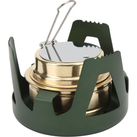 Réchaud de camping compact à alcool pour randonnée et aventures en plein air - Design vert et noir (1/5)