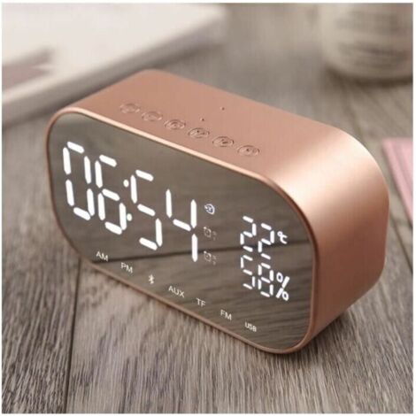 Réveil radio numérique, haut-parleur Bluetooth sans fil, chargement USB, lecture de carte AUX TF pour ordinateur de bureau (or rose) (1/5)