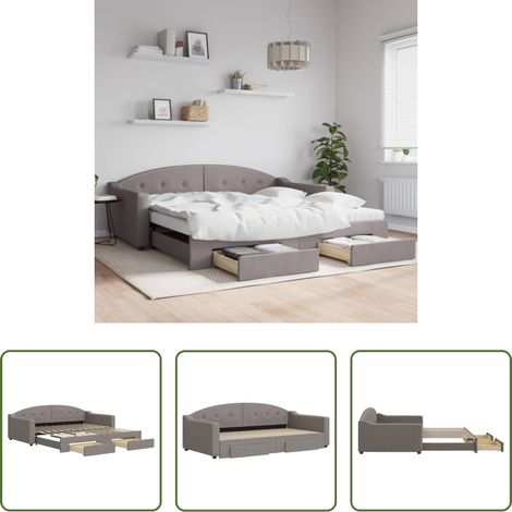 vidaXL Sofa-Bett - Tagesbett Ausziehbar mit Schubladen Taupe 100x200 cm Stoff (1/5)