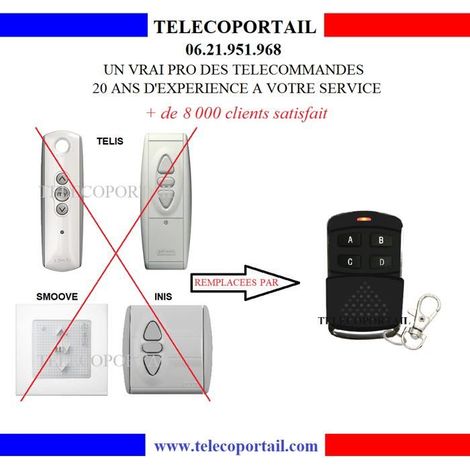 CLAP TELECOMMANDE COPIEUSE POUR VOLET ROULANT RTS 433,42 MHZ TELIS, SMOOVE, INIS (1/2)
