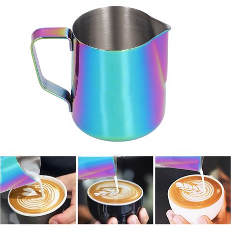 Tasse à café latte art en acier inoxydable 304 avec bec verseur pointu, pichet doseur, outil à mousser le lait, coloré, 350 ml (1/5)