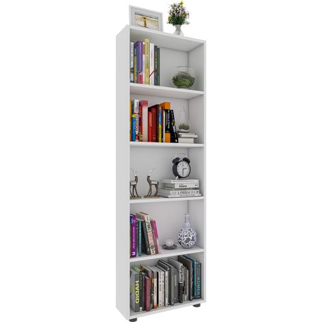 Estantería de madera VCM de pie  Estantería de ahorro de espacio  Dimensiones aprox. AL. 169 x AN. 56 x T. 20 cm  Almacenamiento elegante  Estante – Bulas 5 compartimentos (Blanco) (1/2)