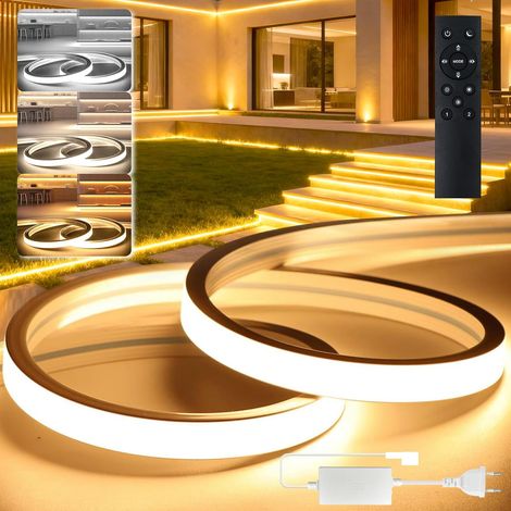 Ruban LED Exterieur Etanche 2M 220V Neon LED CCT Intérieure Dimmable Flexible Bandeau Jaune/Blanc Naturel/Blanc Bande IP65 Imperméable Extérieur Outdoor Découpable Silicone Inclus Télécommande (1/5)