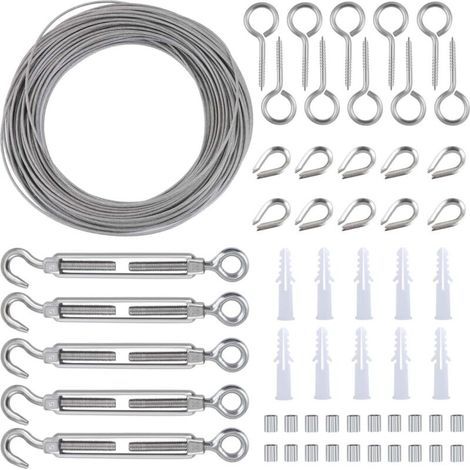 Kit de Clôture de jardin en acier inoxydable résistant avec revêtement en PVC 30 m, vis à œil tire-fond, tendeur de fil et crochet-Fei Yu (1/5)