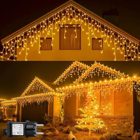 Guirlande Lumineuse Extérieure, 10m 400 Led Rideau Lumineux Noël Avec Étanche Minuterie 8 Modes Mémoire Connectable Guirlande Lumineuse Rideau Pour Balcon Noel Décor Extérieur - Blanc Chaud (1/5)