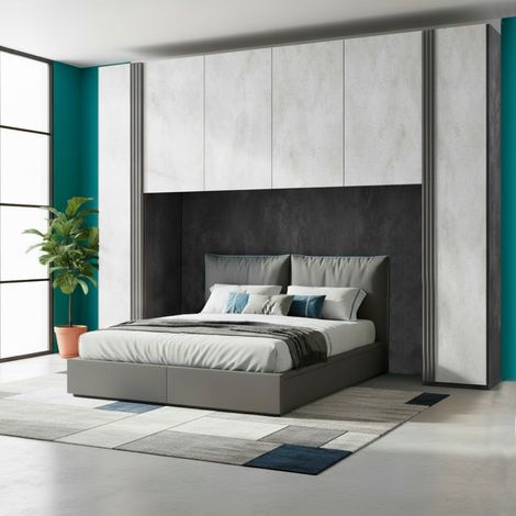 Armadio a Ponte Matrimoniale Selva 319 cm con 6 Ante Battenti Guardaroba Salvaspazio Moderno Loto Nero e Bianco (1/4)