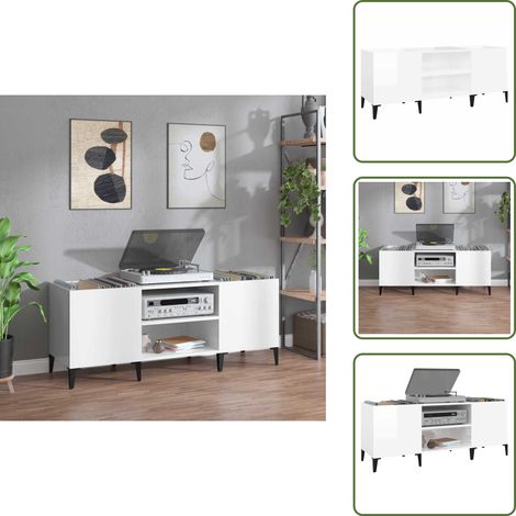 Armoire à disques blanc brillant 121x38x48 cm bois d'ingénierie - Meuble À Disques - Armoire Vinyle - Rangement Disque - Étagère Musique - Support Tourne-disque (1/5)