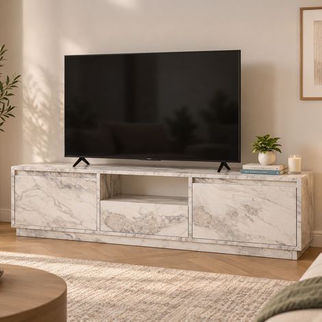 Mobile Porta tv Morrigan, un Ripiano, 29.5x160x42h cm Bianco Marmo