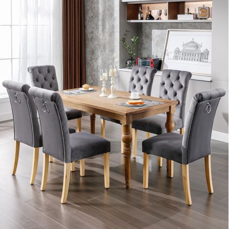 Pack de 4 sillas de comedor 63x43x100 cm en terciopelo gris, modernas FloraGrace (1/5)