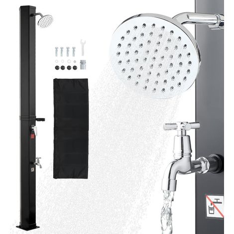 Douche solaire d'extérieur 35L eau chaude froide réglable, avec rince-pieds et porte-savon pour jardin et piscine (1/5)