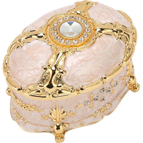 Retro-Schmuckkästchen aus goldfarbenem Metall mit Emaille-Verzierung und Steineinlagen, elegante Aufbewahrungsbox für Accessoires (1/5)