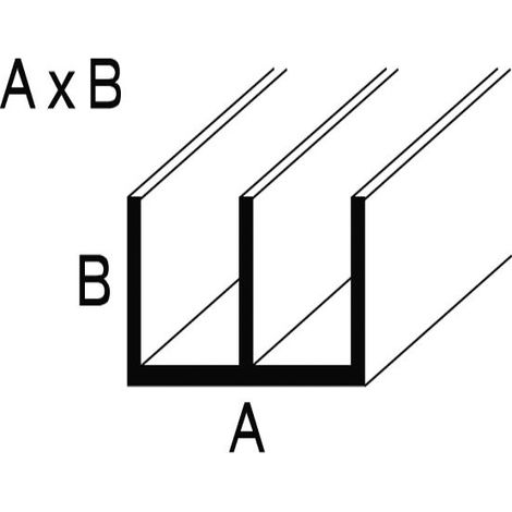 Aluminium Doppel-U-Profil 1mm Stärke, Flach, Profil, Winkel, natur eloxiert 20x18x1mm 1 Meter (1/2)