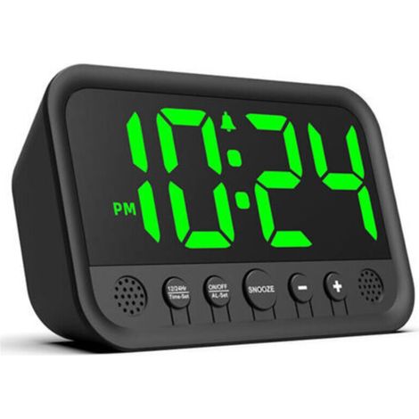 Réveil Numérique avec Indicateur LED Vert pour Chambre à Coucher, Réveil Haut pour Dormeurs Lourds, Reveil sur Secteur avec Volume Réglable, Luminosité, Snooze, 12/24 (1/4)