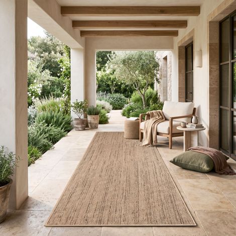 Paco Home Alfombra Salon De Habitacion Cocina Exterior Terraza Jardin Boho Moteado Beige Marron 80x300 cm
