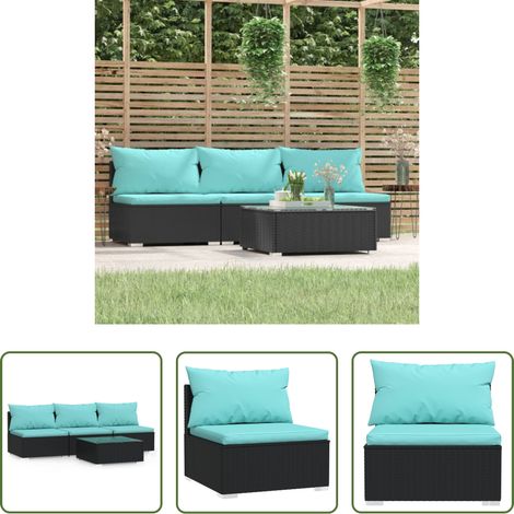vidaXL Rattan -  4-tlg. Garten-Lounge-Set mit Kissen Schwarz Poly Rattan (1/5)