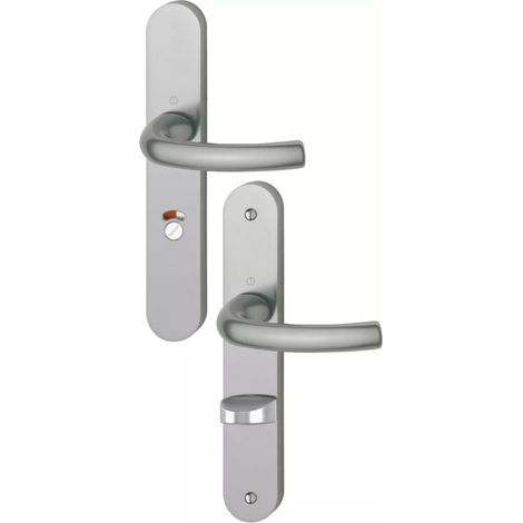 Ensemble de béquille Tokyo - HOPPE AG - Aspect inox - Plaque 234 x 39 mm - entraxe de fixation 195 mm - Condamnation avec voyant libre-occupé