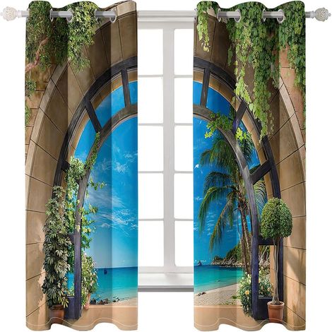 Rideaux à œillets pour chambre d'enfant - Paysage naturel de plage de ciel bleu 59 x 65 pouces Rideaux 3D - Rideaux perforés opaques d'intérieur - Isolation et réduction du bruit - Applicable à la cha (1/5)