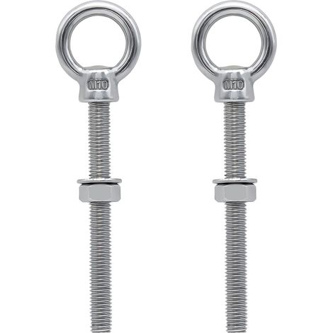 2 Pièces Boulon a Oeil Long M10 x 100 mm, Piton à Visser avec Filetage Métrique, Anneau de Levage en 316 Acier Inoxydable Avec Rondelles et Ecrous Hexagonaux, pour Fixation et Suspension (1/5)
