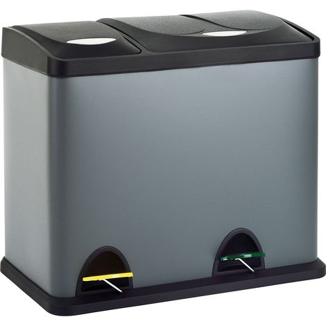Svita – Poubelle à pédale 26L – 2 compartiments (18L + 8L) – Acier inoxydable gris – Ouverture silencieuse – Vidage hygiénique