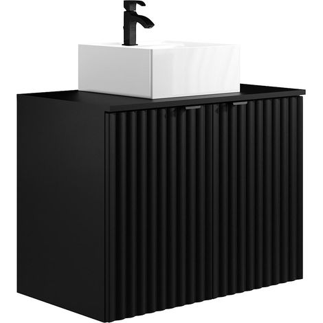 Mobile per bagno sospeso con scanalature e lavabo da appoggio L80 cm Nero - ZILGA