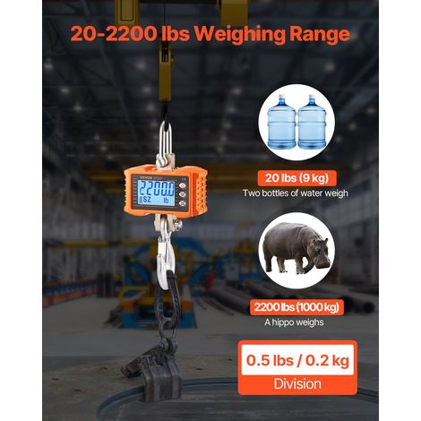 Balance Suspendue Industrielle 2200 lb 1000 kg Balance à Grue Numérique Robuste avec Télécommande Boîtier Aluminium Moulé Écran LCD Haute Précision pour Construction Usine Ferme Chasse, Orange (1/5)