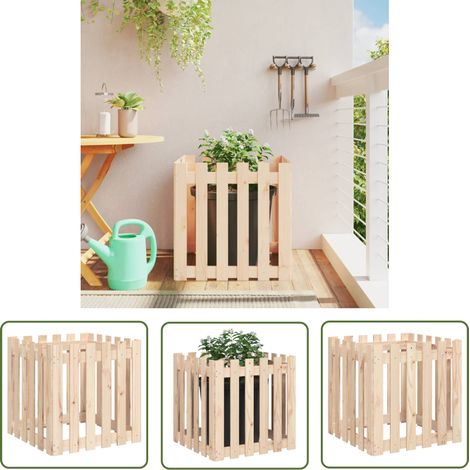 The Living Store Jardinière avec design de clôture 60x60x60 cm pin massif - Jardinier - Pots De Fleurs - Décoration Extérieure - Bois Massif - Pin (1/5)